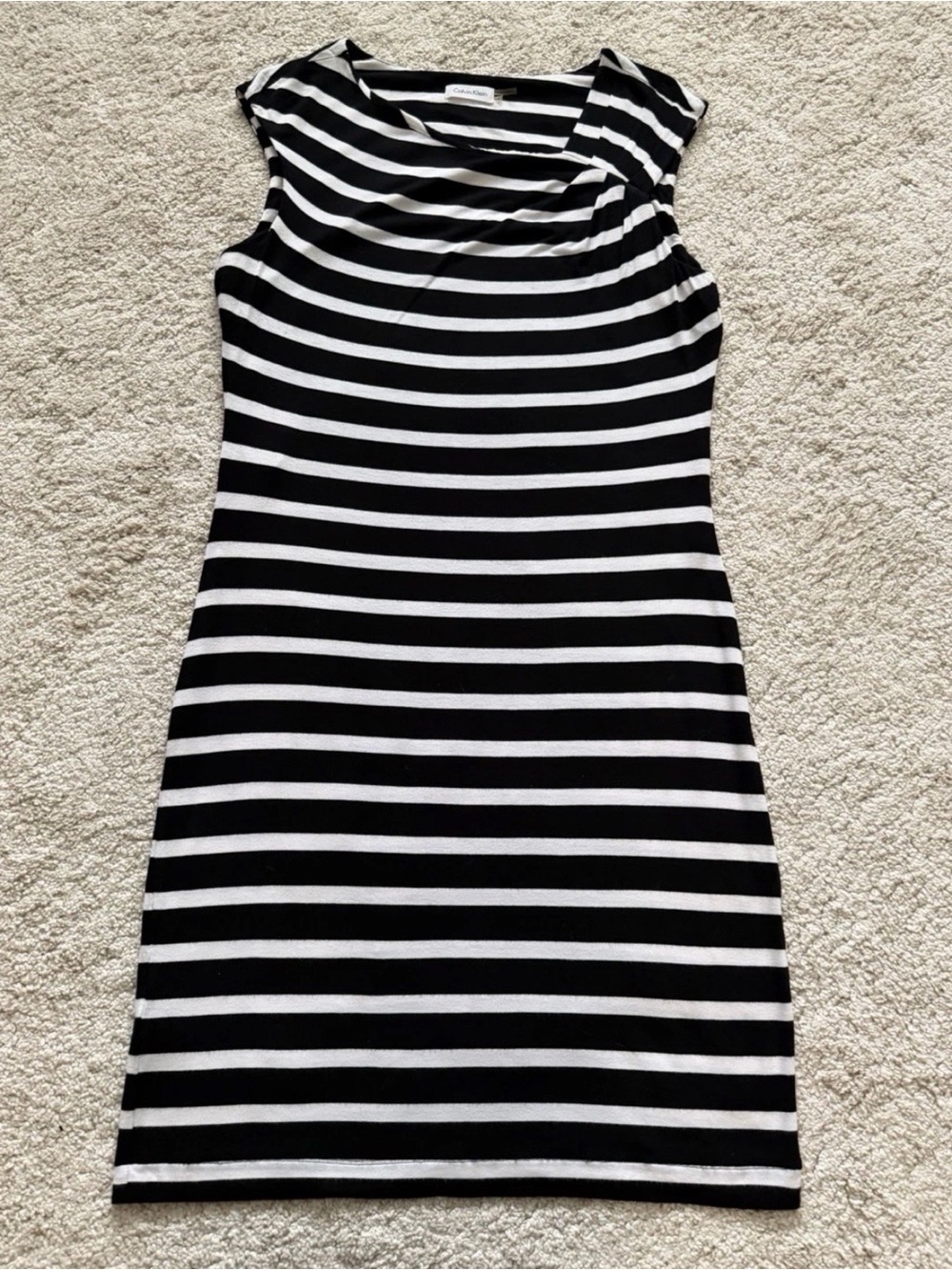 Calvin Klein Black and White Striped Midi Dress